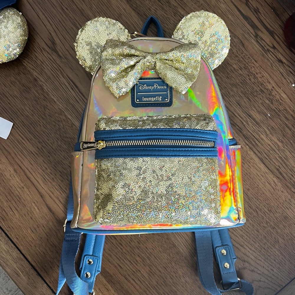 Disney Parks 50th Minnie Sequins Iridescent Loungefly Backpack and Minnie Ears - Picture 3 of 8
